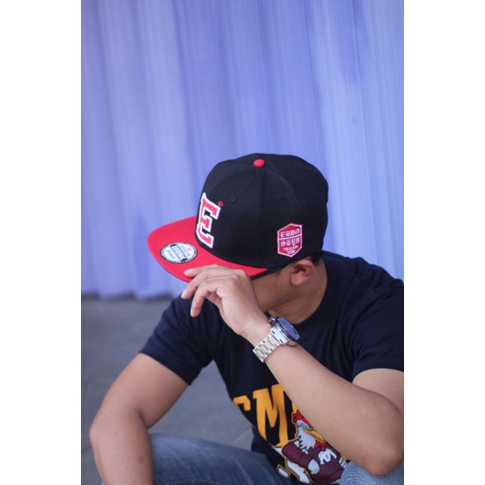Topi Pria Snapback Original Distro Premium EDSTN Pria Dewasa Kombinasi Hitam Merah 005