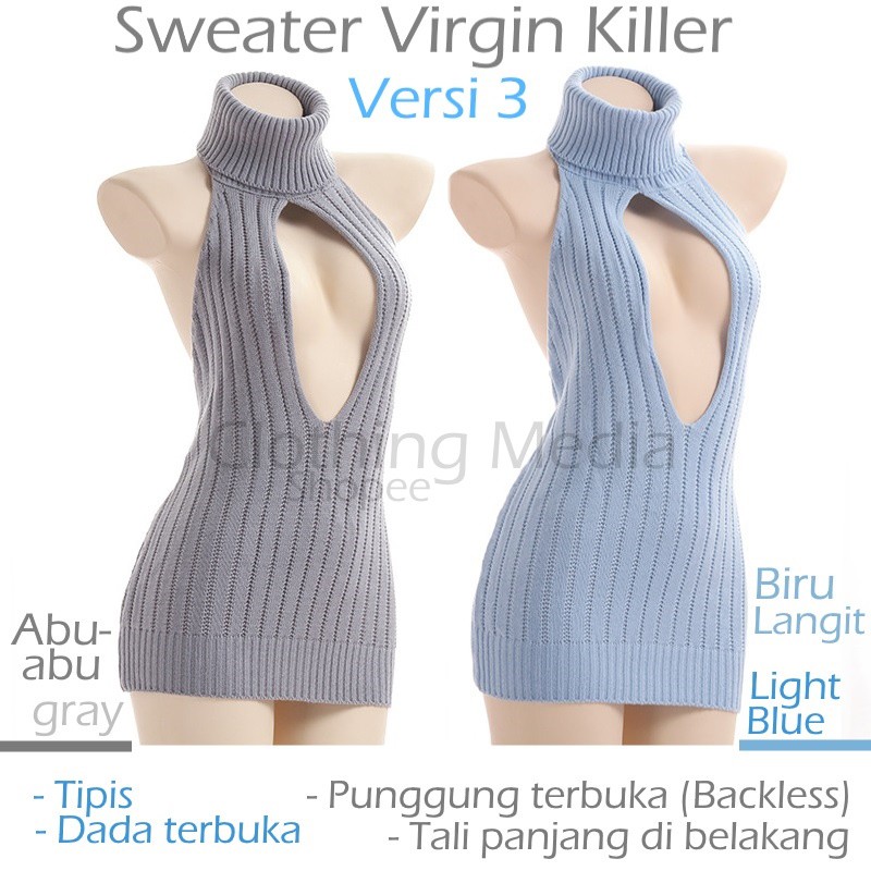 Sweater Virgin Killer V3 Tipis Dada Terbuka Cosplay Versi 3 Backless