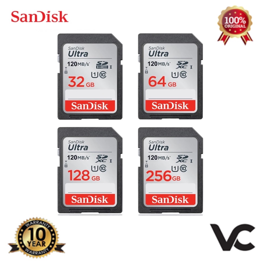 SD CARD SanDisk Ultra 32GB 64GB 128GB 256GB SDHC SDXC U1 Class10 120MBPS Memory SDCARD Kartu Memori