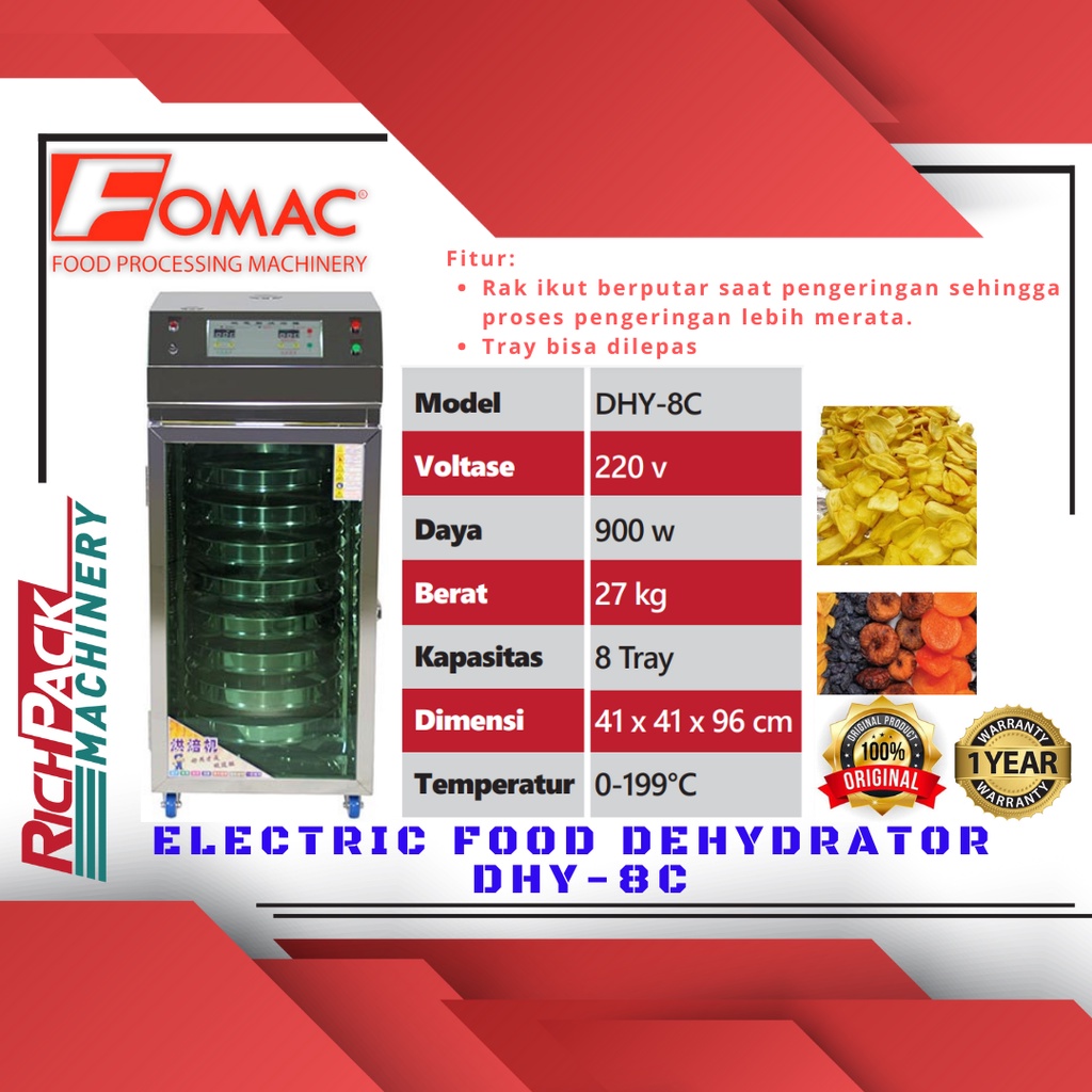 FOMAC DHY-8C Dehydrator Mesin Pembuat Kripik Pengering Bahan Makanan