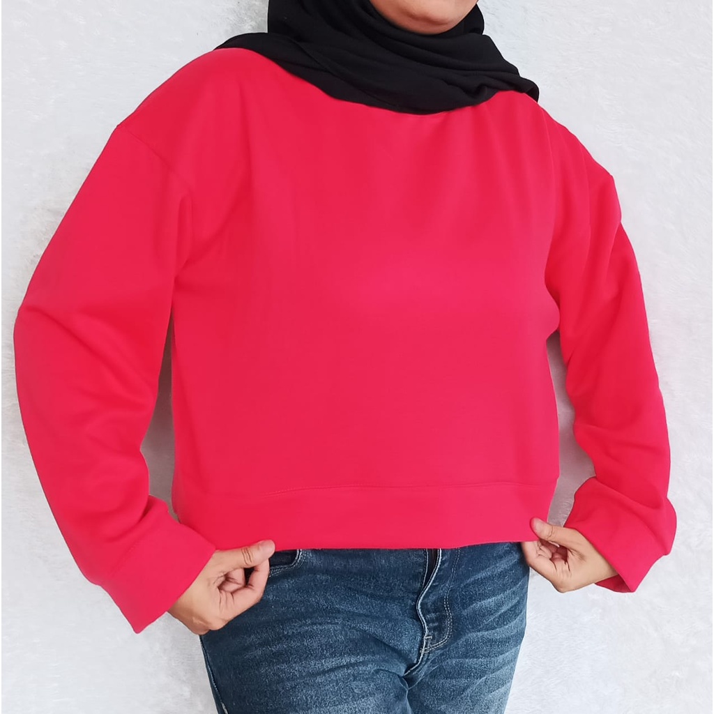 Sweater Crop Wanita Oversize Pink Myoga Cardigan Crop Wanita Fleece Katun Premium