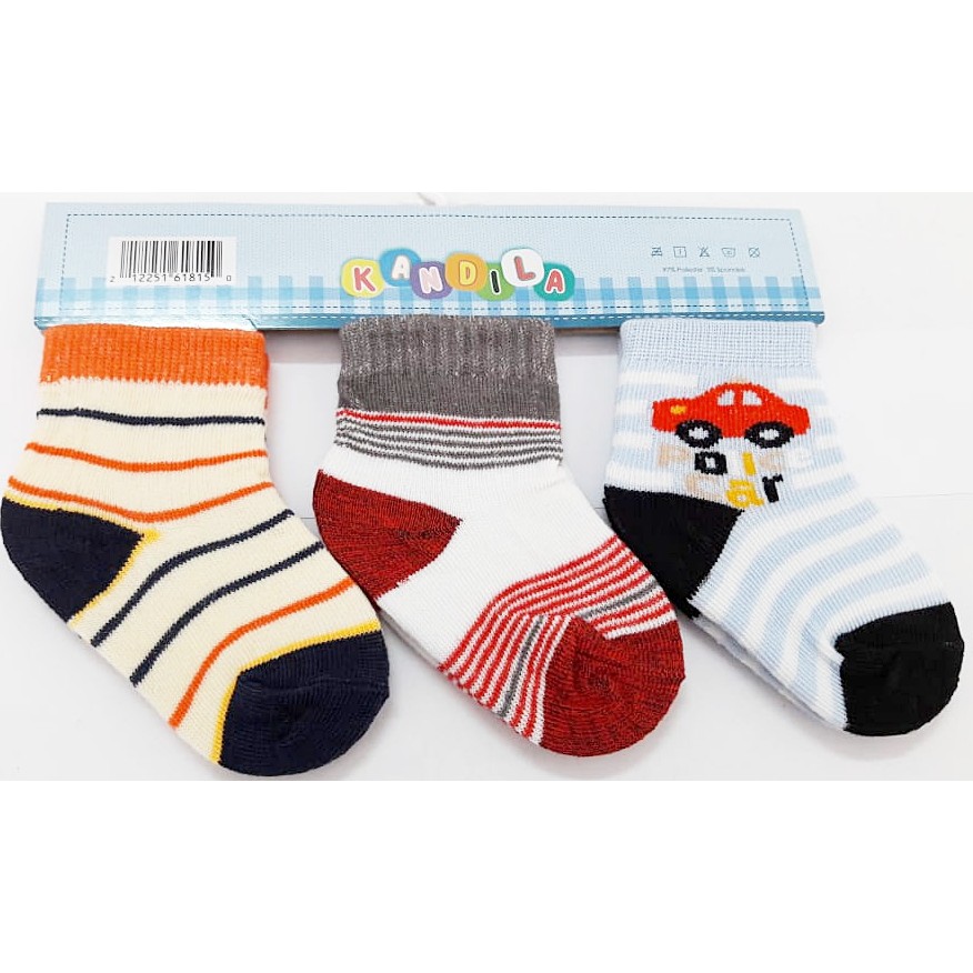 SOREX / KANDILA Kaos Kaki Bayi 3in1 - Baby Socks isi 3 pasang Motif Boy / Girl 0-6 / 0-12 Bulan