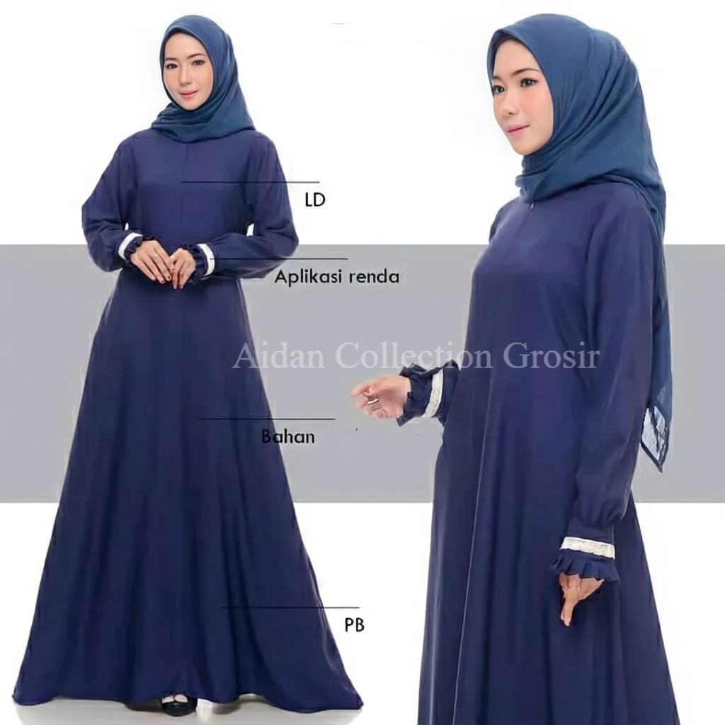 Gamis Polos Toyobo Fodu Premium Motif Bordir Renda Kekinian Murah