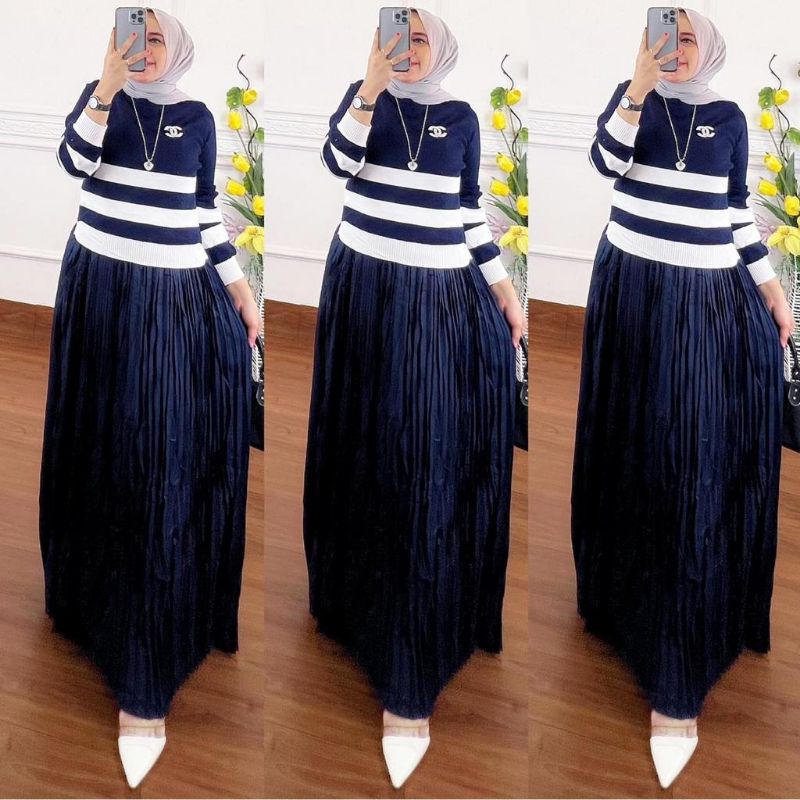Maxy dress nabila plisir combi rajut