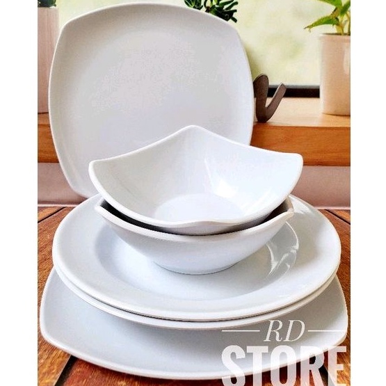 PROMO 6.PCS / ISI 2.PIRING KOTAK 2.PIEING MAKAN 2.MANGKOK MELAMINE POLOS