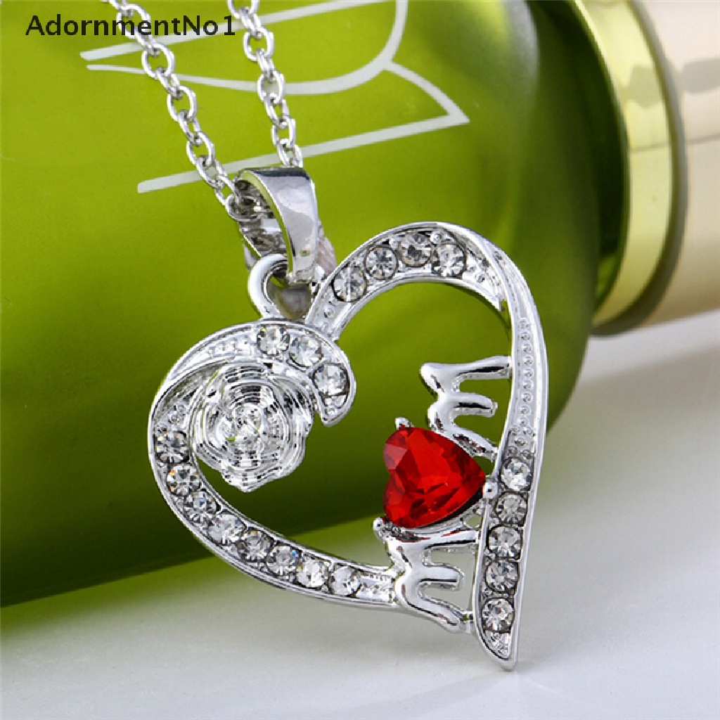 (AdornmentNo1) Kalung Rantai Dengan Liontin Hati Aksen Kristal Imitasi Untuk Hadiah Hari Ibu