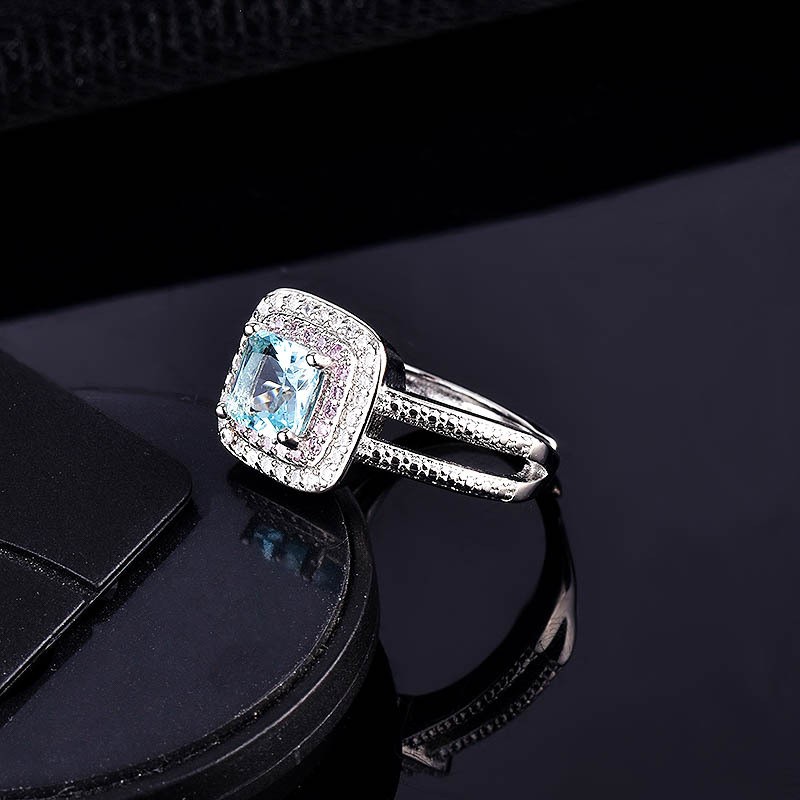 925 Perak Aquamarine Pernikahan Disesuaikan Cincin Perhiasan