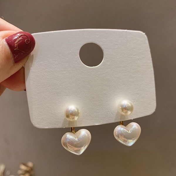 anting hati mutiara simple heart pearl earrings (3G4) jan273