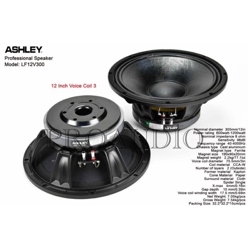 Speaker ASHLEY LF12V300 LF 12V300 LF 12 V300 LF12 V300 12 Inch ORIGINAL 1200 WATT Komponen Speaker Ashley 12 Inch Original