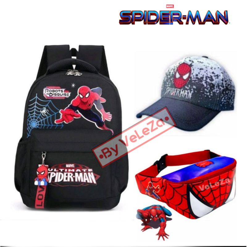 Tas anak ransel karakter Spiderman 3in1 - tas + waistbag + topi + tas anak