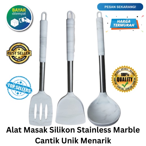 [BISA COD] PROMO Alat Makan Silikon Stainless Marble Cantik Unik Menarik Sodet Marmer Sutil Irus Centong Corak Marble Murah