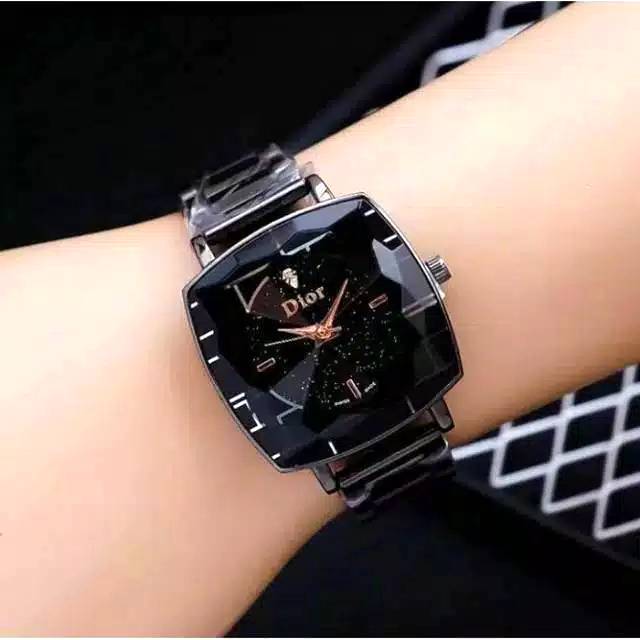 (G_W)Jam Tangan Wanita Korea D*or Persegi Strap Rantai Steel