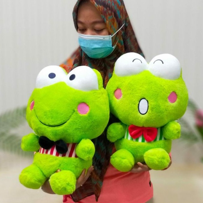 Boneka Keropi Pita Bulu Size 15&quot;/38cm/boneka animal/boneka kodok/boneka lucu/Boneka Frog/Boneka Keroppi Dasi