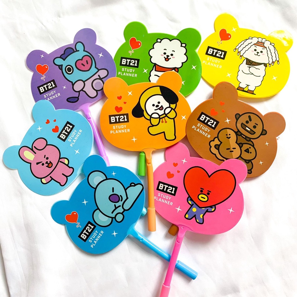 KIPAS TANGAN BTS BT 21 dan PULPEN TINTA HITAM 9 KARAKTER UNIK DAN LUCU