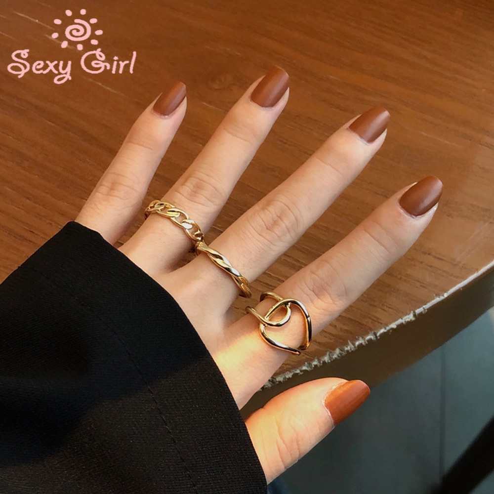 5 Pcs/set Twist Open Ring Set Female Fashion Metal Texture Simple Tail Ring Ring Opening adjustable