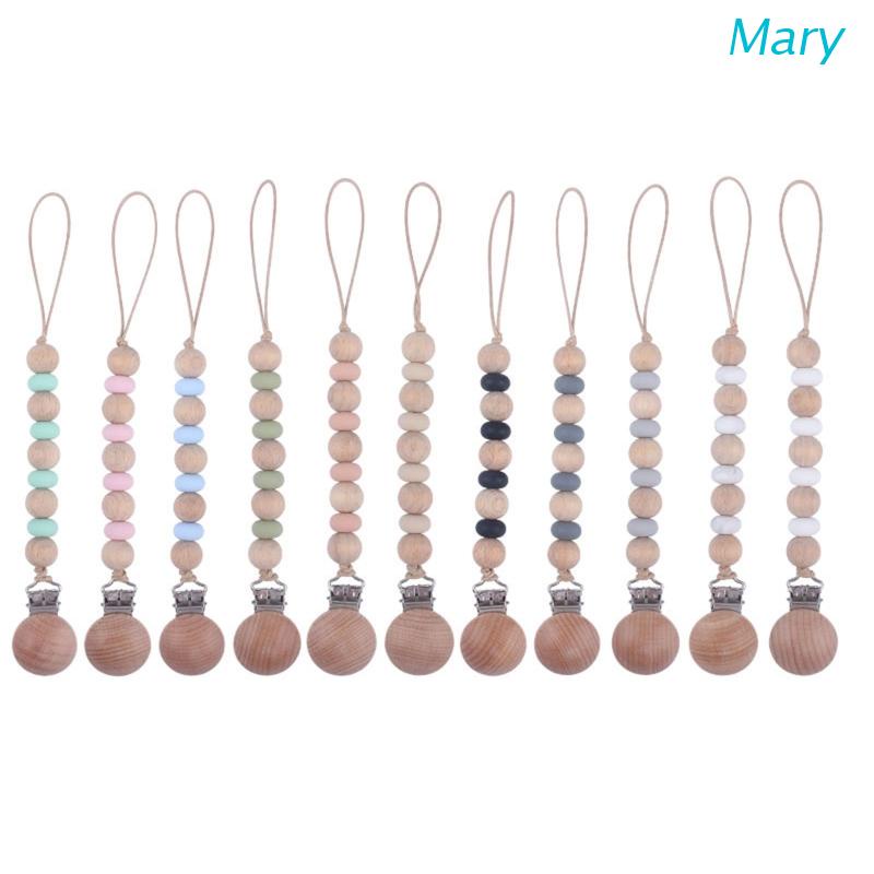 Mary Klip Rantai Manik Kayu Beech Handmade Holder Dot Empeng Bayi Newborn