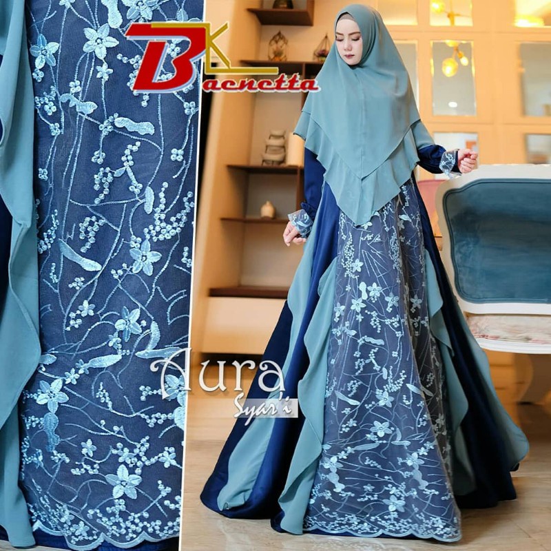 AURA SYARI by BAENETTA (Gamis syari, gamis pesta, gamis set, dress pesta, gamis simple, gamis motif)