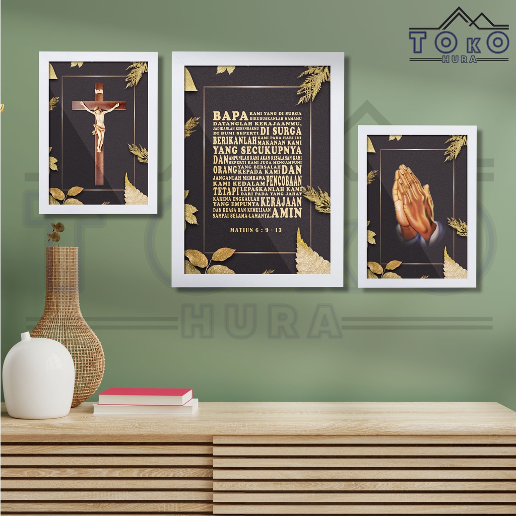 Poster Bingkai Doa Bapa Kami Kristen Tuhan Yesus / Bingkai Custom