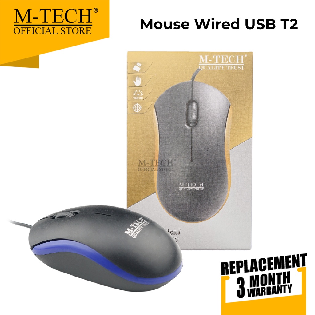 M-Tech Original Mouse Kabel Wired T2 for PC Komputer / Laptop Bisa Smartphone