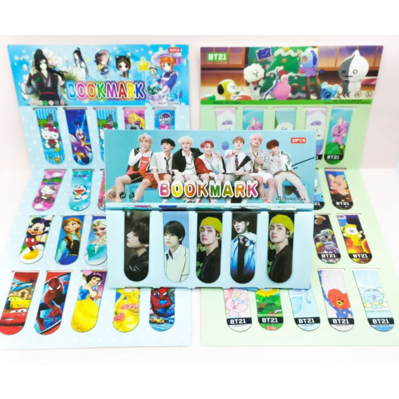 

Pembatas Buku Magnet isi 20Pcs Bookmark Bergambar Karakter Kartun