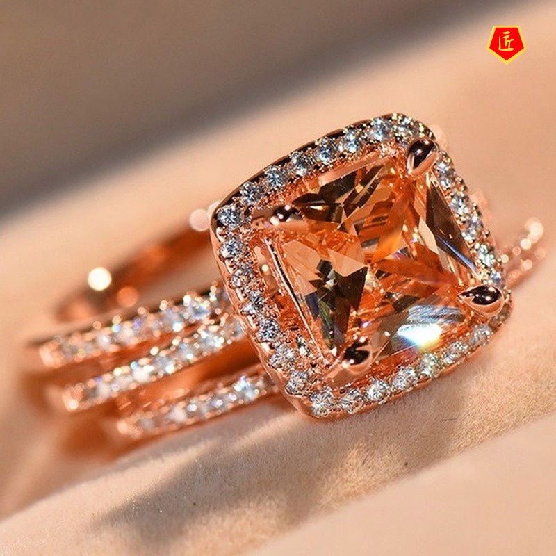 [Ready Stock]Fashion 18K Rose Gold Full Diamond Three Ring Set