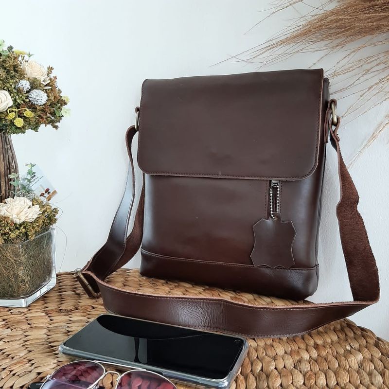 Tas Selempang Pria 100% ORIGINAL Kulit Sapi Asli Garut Pull up Premium Classic