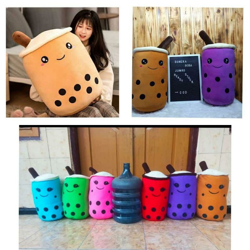 Boneka Boba Jumbo Bubble Milk Tea Pearl Brown Sugar 14" Nanas Strawberry Anggur Jeruk Apel Green Tea