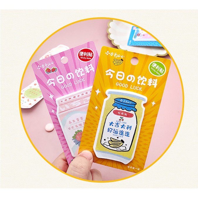 NunuLisaTan - Sticky note Korean Milk juice Notes paper lucu Memo tempel minuman korea Kucing Kotak