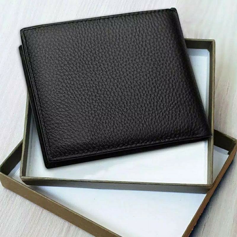 BR548 Dompet Pria + BOX  Dompet Polos Kulit Sintetis Multicard - Hitam murah asli ori