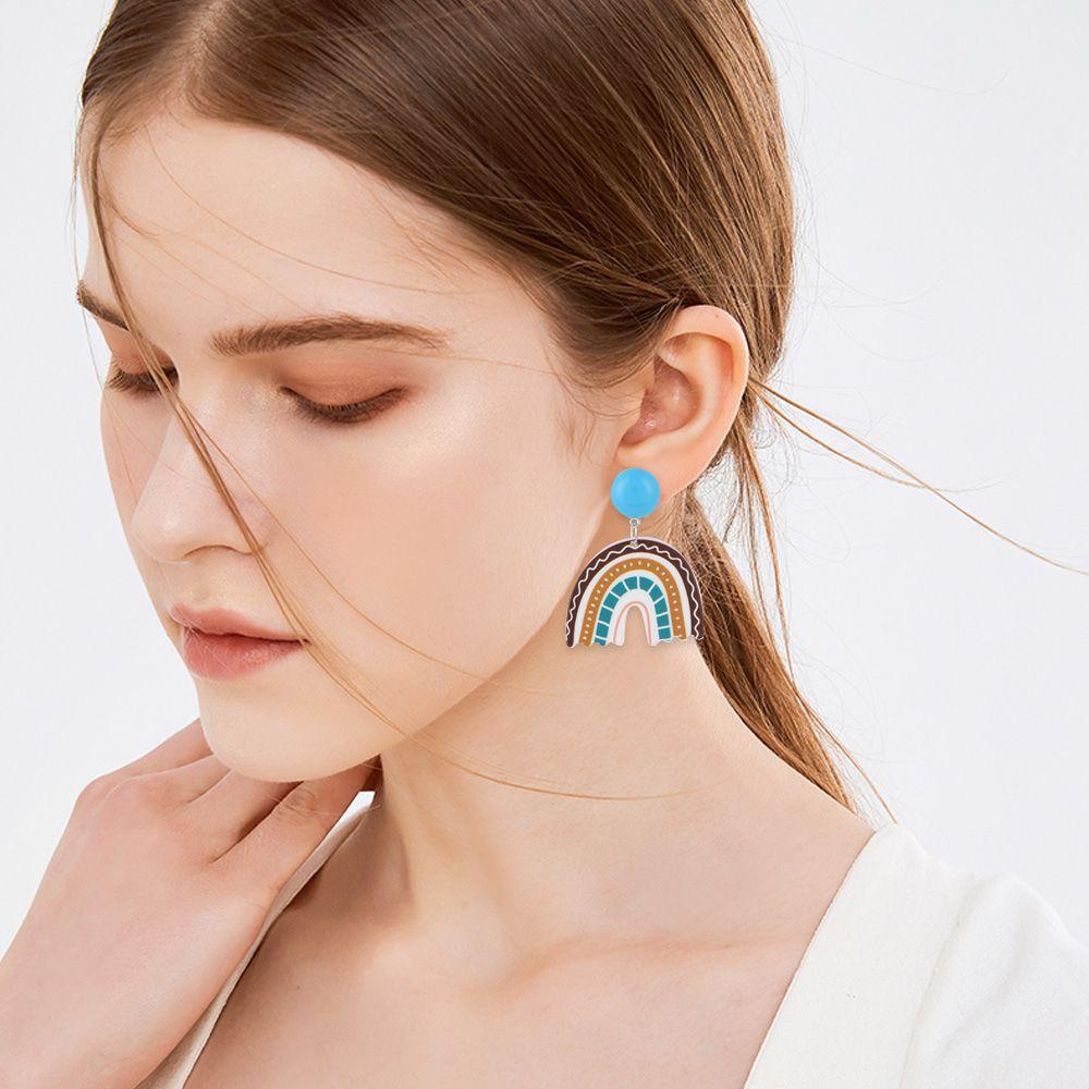 Preva Anting Menjuntai Bunga Menjuntai Hadiah Motif Geometris Bentuk Tidak Teratur Kartun Pelangi