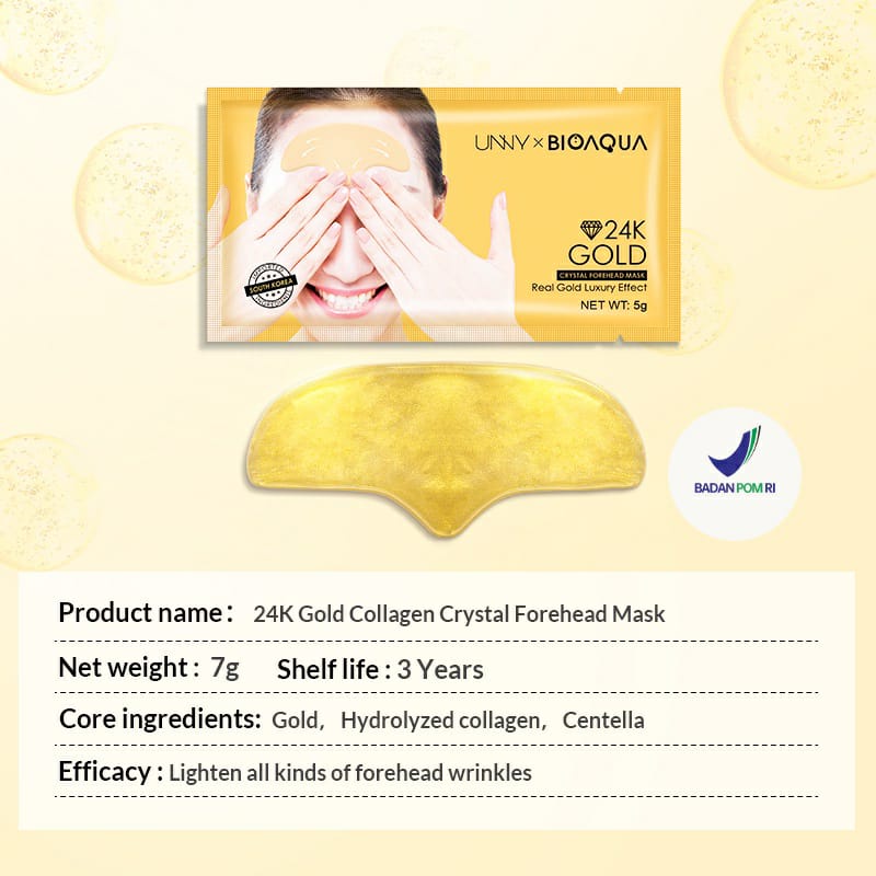 BPOM UNNY × BIOAQUA 24K Gold Collagen Crystal Forehead Mask 7g / Masker Dahi  BB