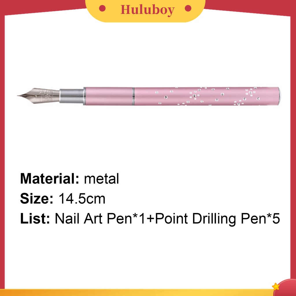 Huluboy Huluboy♡ 6pcs / Set Pen Dotting Kristal Berlian Metal Warna Pink Untuk Nail Art Profesional