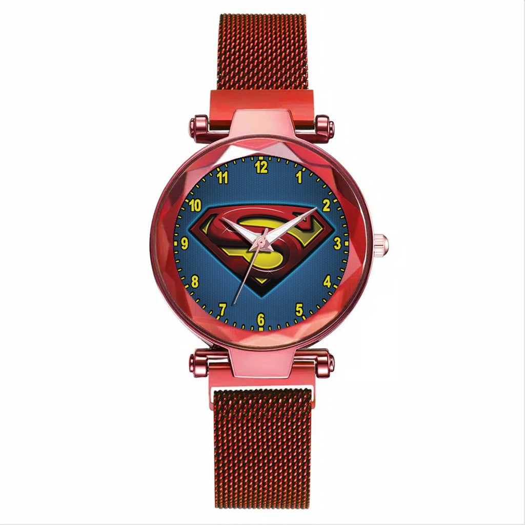 Jam Tangan Wanita Custom - SUPERMAN MOTIF 1 Free Box &amp; Batre Cadangan