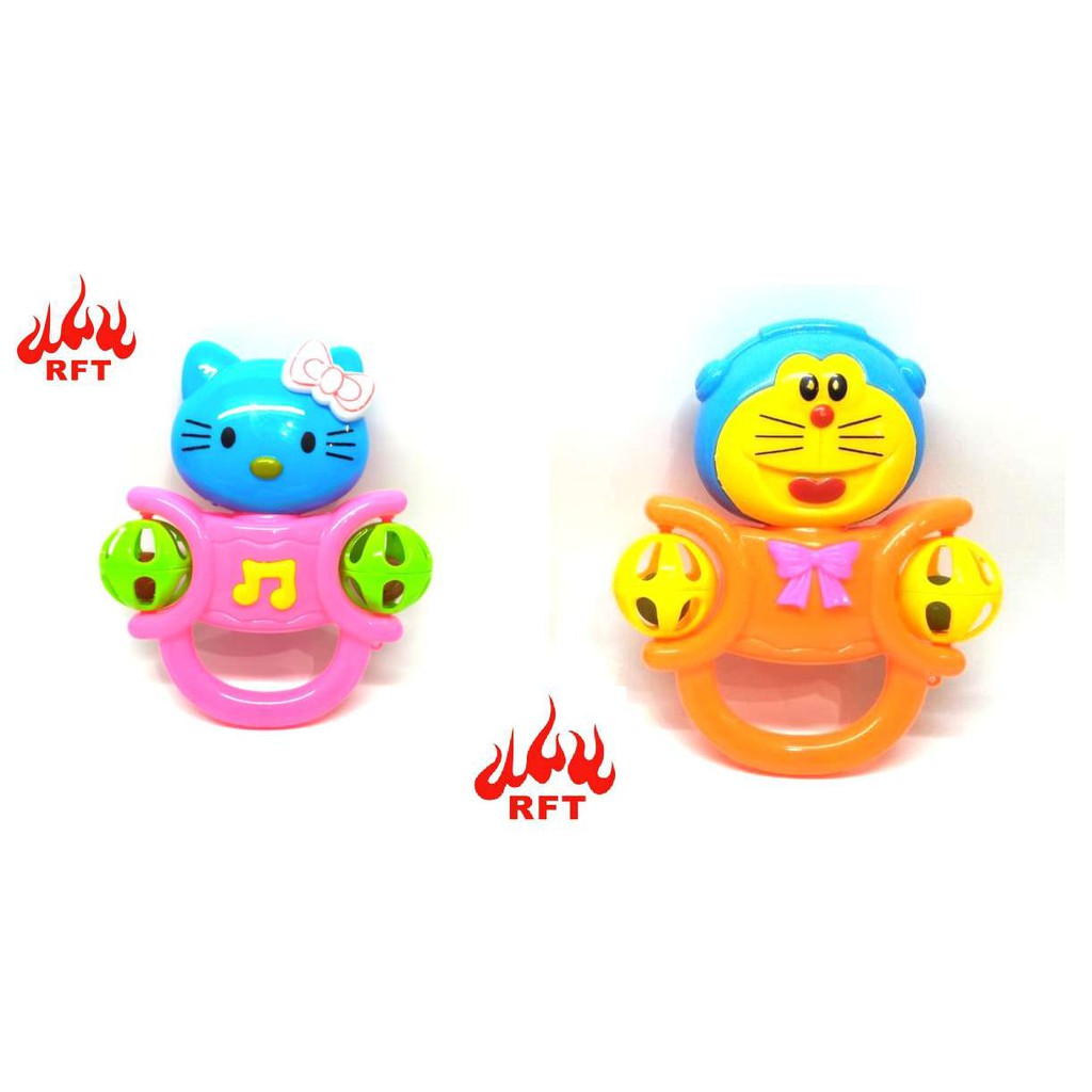 Double Great  Mainan Bayi Kerincingan Genggam Rattle Hello Kitty Doraemon Warna Campur 222A