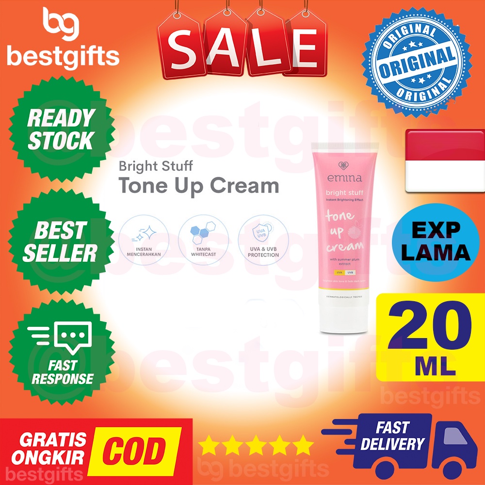 EMINA BRIGHT STUFF TONE UP CREAM INSTANT BRIGHTENING EFFECT UVA UVB PELEMBAB WAJAH MENCERAHKAN INSTAN 20 ML