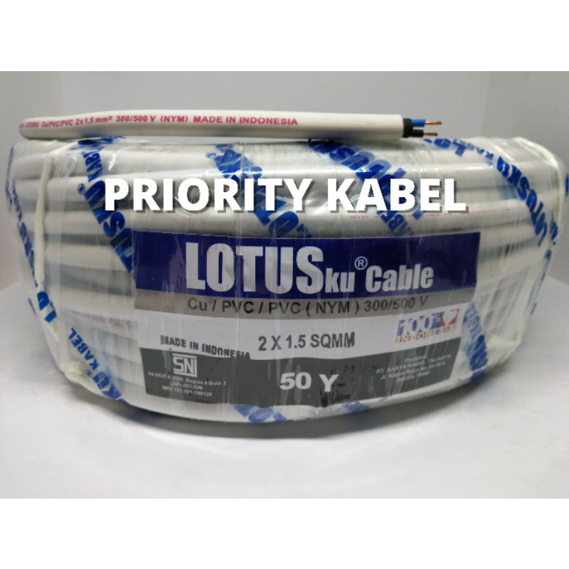 Kabel Listrik kawat LOTUSku NYM 2x1,5 2x1.5 50 Yard (50Y)