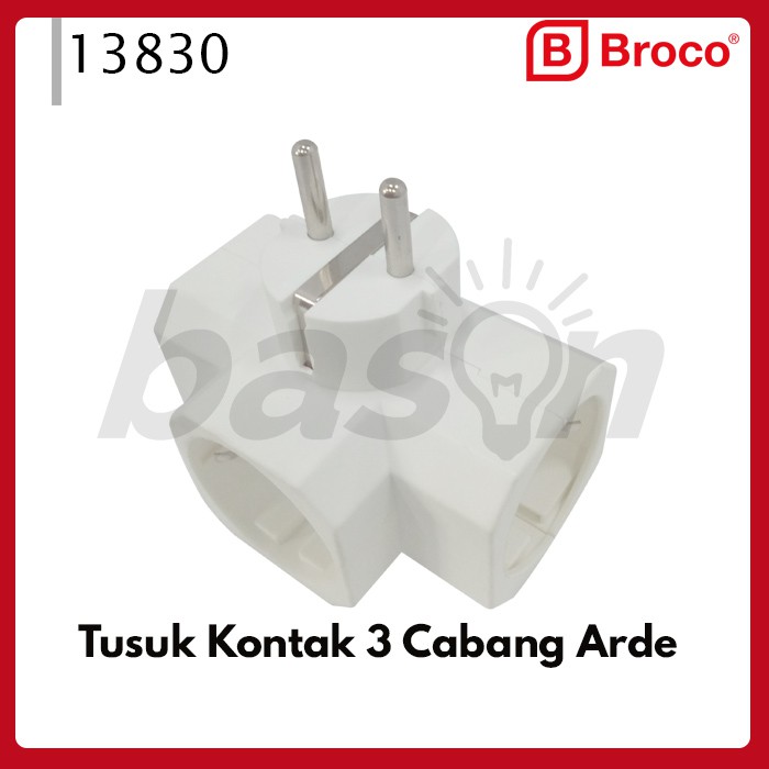 BROCO 13830 STD 3-Way Adapter Plug White - Steker T Arde