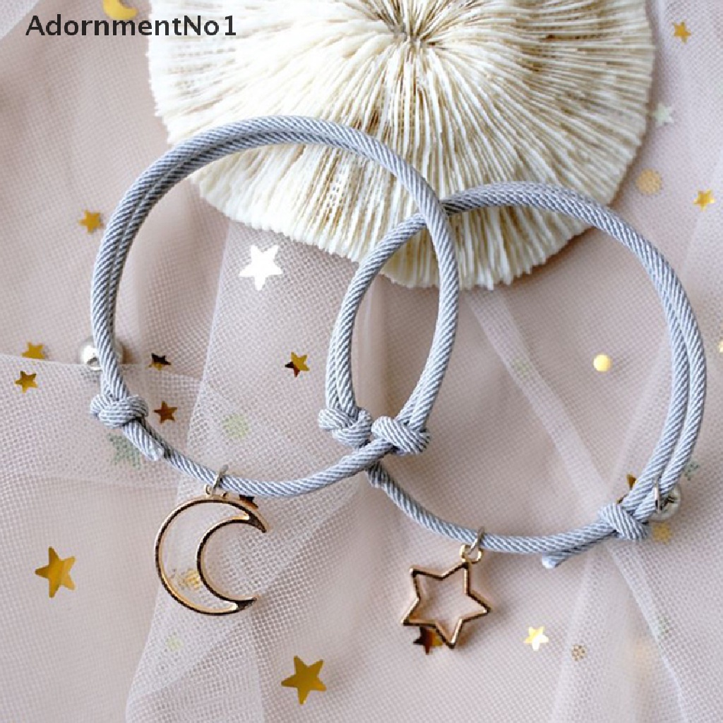 (AdornmentNo1) 2pcs / Set Gelang Tangan Pasangan / Pria / Wanita Magnetik Motif Bulan + Bintang Handmade