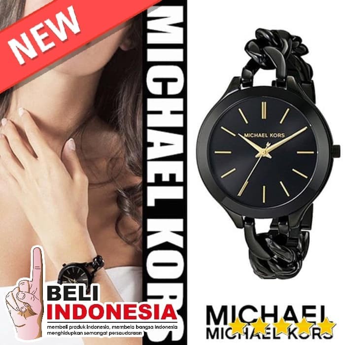 Best Seller Jam Tangan Michael Kors MK3317 - MK 3317 Quartz Strap Stainless Black Jam Tangan Wanita 