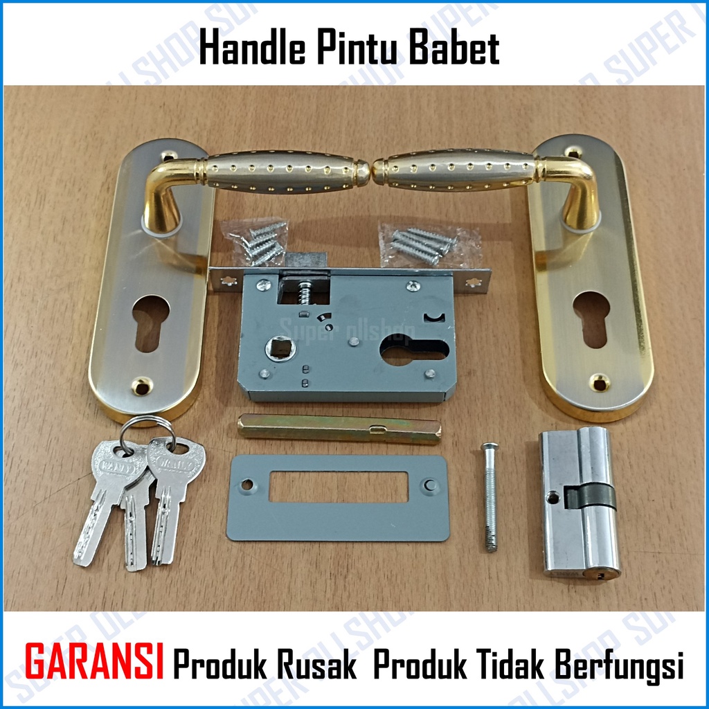 Handel Pintu / Kunci Pintu Rumah Kecil 5001 Putih dan Kuning / Slot Handle Kunci Pintu Rumah Babet Silinder Kunci Jantung Kuningan Murah