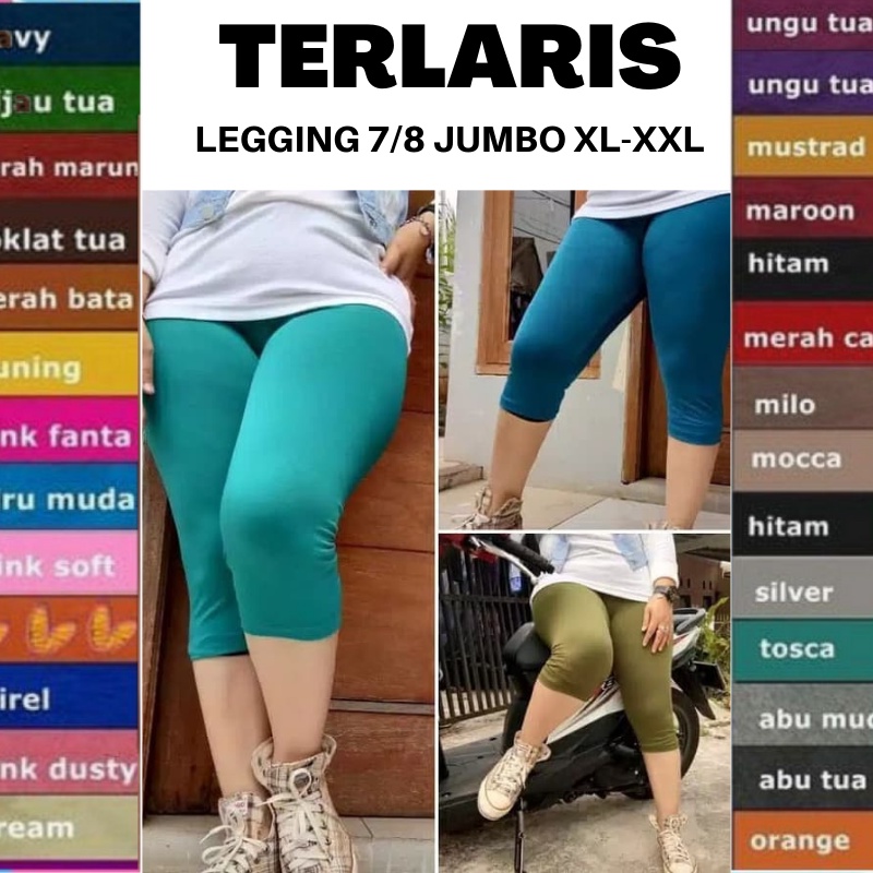 Legging Jumbo Wanita Polos Jersey Tebal 7/8 Big Size Wanita Dewasa Olahraga Sport Gym Renang Leging 
