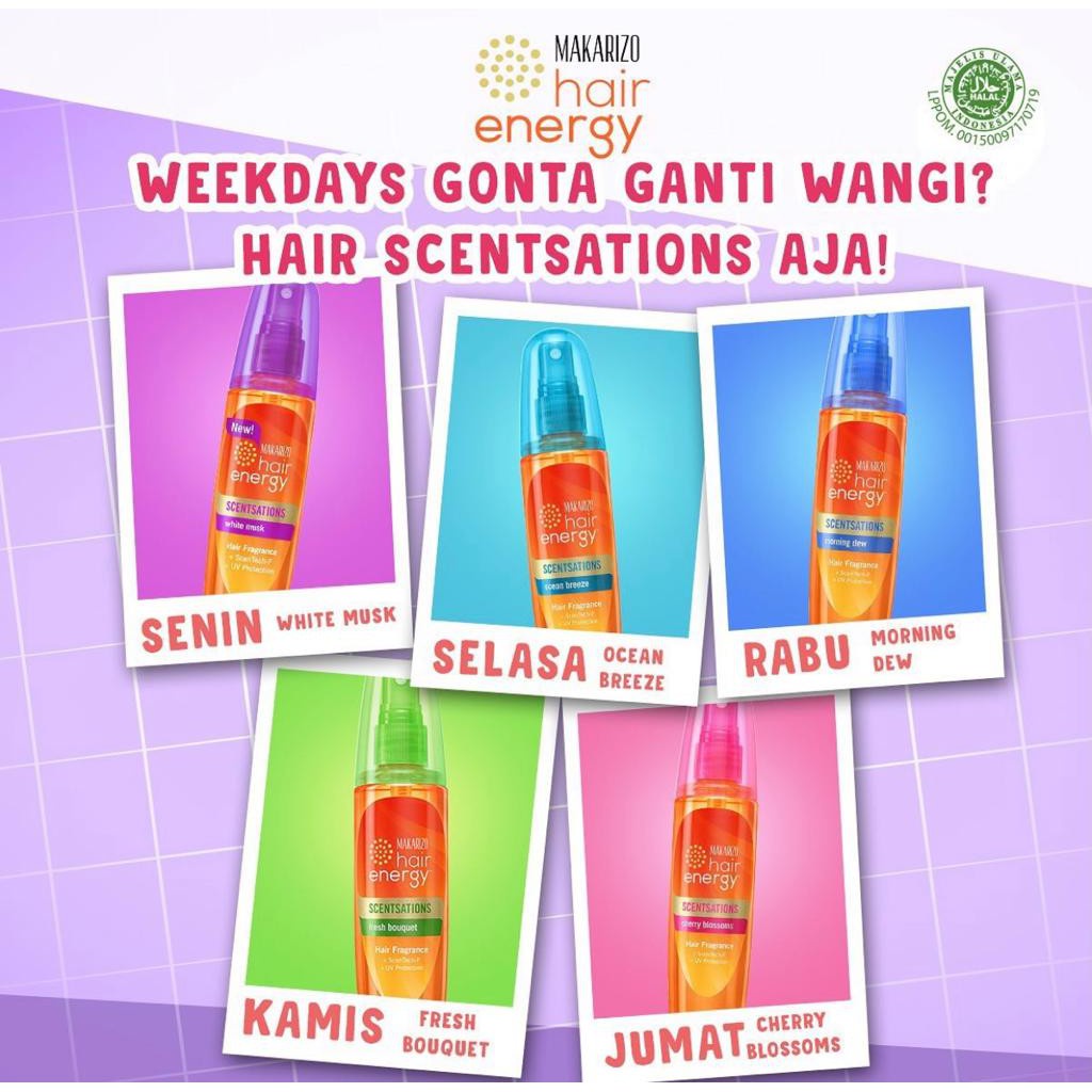 MAKARIZO Hair Energy Scentsations Hair Fragrance Indonesia / Fibertherapy Conditioning Shampoo Hair Scalp Creambath Easy Straight Advisor Repair Vitaglitz Vitacaps Vitamax / Shampo Sampo Kondisioner Pelurus Tonic Serum Vitamin Perfume Parfum Mist Rambut