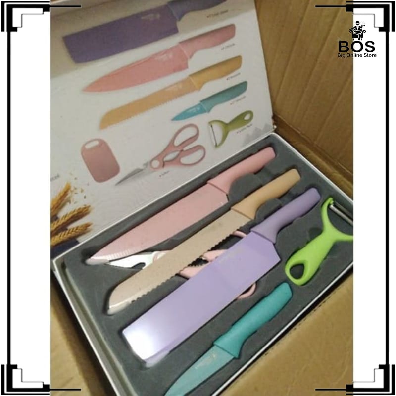 BOS SET PISAU STAINLESS ANTI LENGKET EVCRIVERH KNIFE SET (6 IN 1)