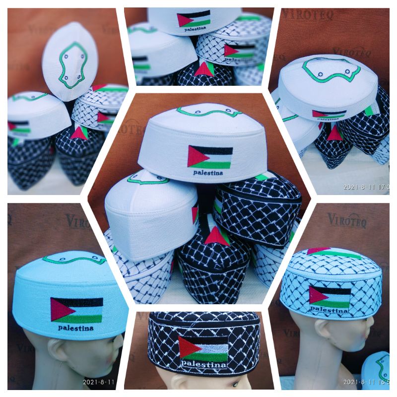 [real pict] Peci kopeah  palestine/kopeah bordir bendera palestine/kopeah Malaysia terompah&amp;palestine