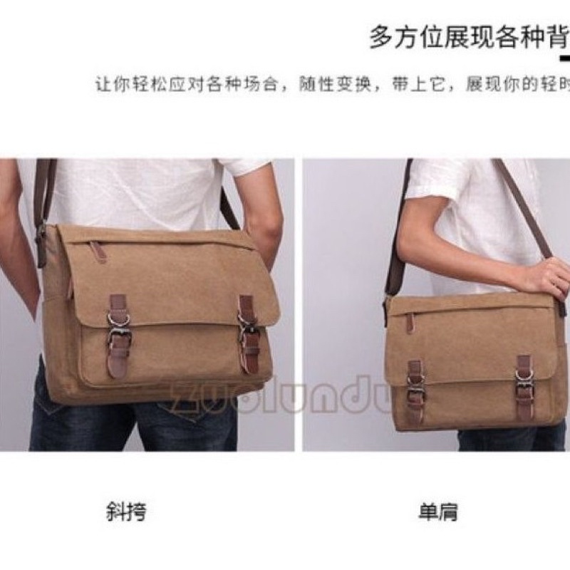 Tas Selempang Laptop Kanvas Zou Lun Duo 8645.M - Import - Sekolah - Kuliah - Kerja