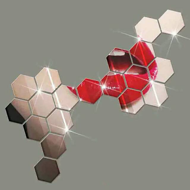 hiasan dinding cermin kaca hexagonal segi enam impor mirror wall stiker wallstiker