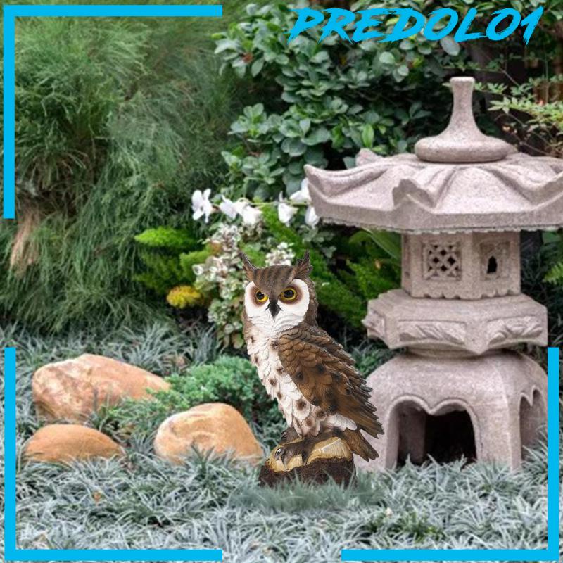 [PREDOLO1] Realistic Horned Owl Decoy Bird Scarecrow for Yard Garden Statues Ornament Brown