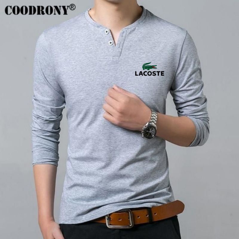 Kaos Kancing Depan Pria Lengan Panjang / Baju Pria Distro Terlaris Krah Kancing Leher V / Pakaian Pr