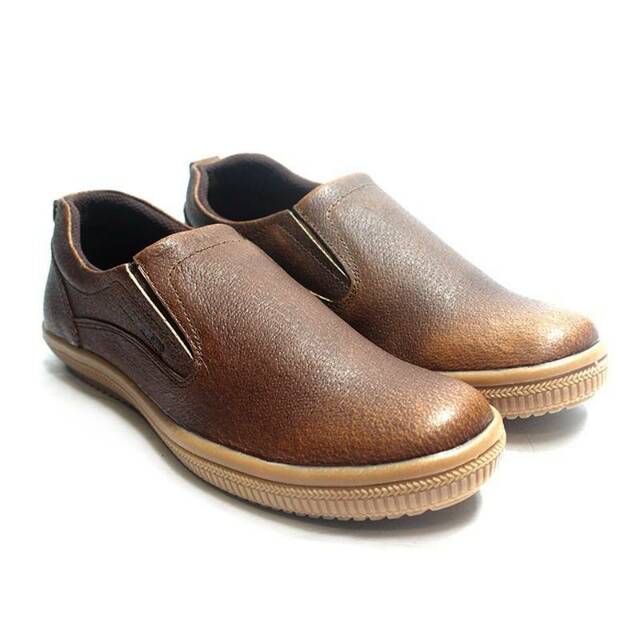 SEPATU PRIA BLACK MASTER SLIP ON ALBINO BROWN KULIT ASLI