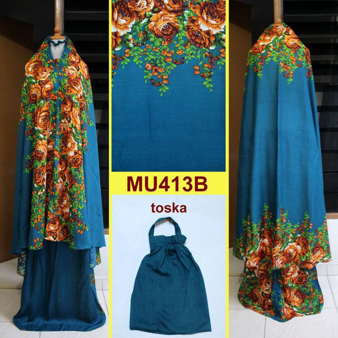 Sale  Mukena Bali Semi Jumbo Motif Bunga Mawar  - Mu413B (Toska) Terkeren
